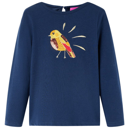 Kids' T-shirt with Long Sleeves Bird Design Navy Blue 140