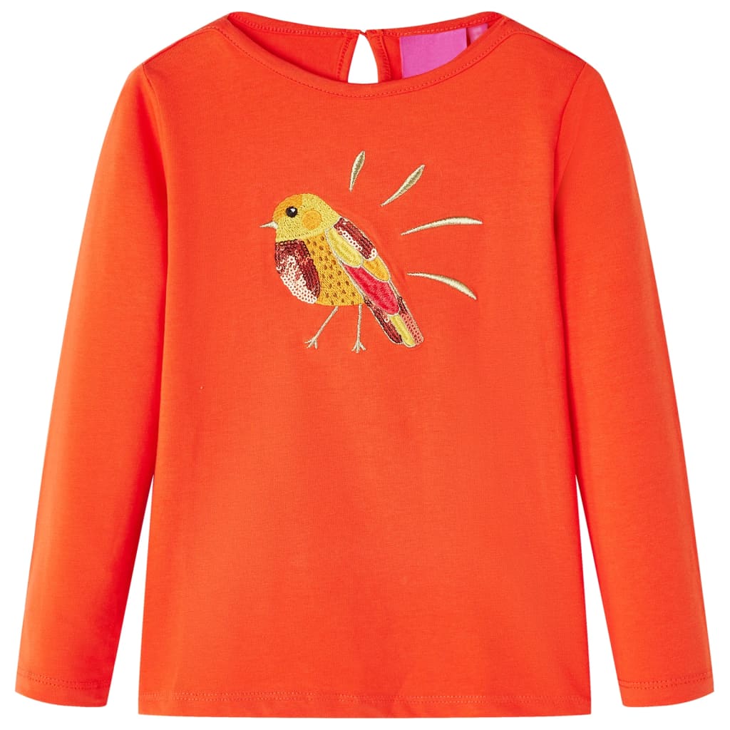 Kids' T-shirt with Long Sleeves Bird Design Dark Orange 104