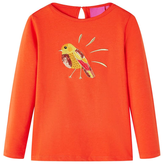 Kids' T-shirt with Long Sleeves Bird Design Dark Orange 104