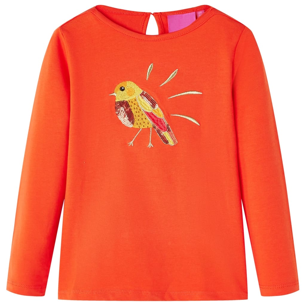 Kids' T-shirt with Long Sleeves Bird Design Dark Orange 128