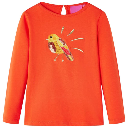 Kids' T-shirt with Long Sleeves Bird Design Dark Orange 128