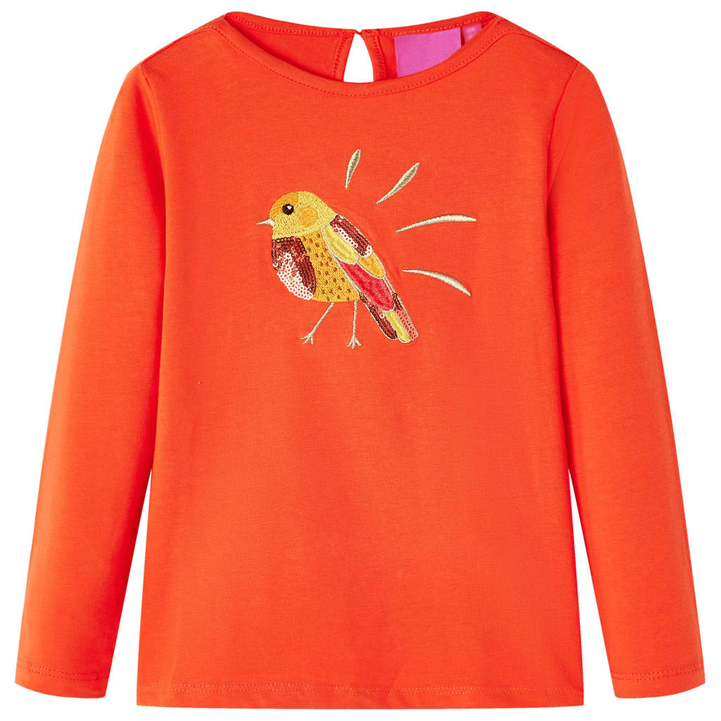 Kids' T-shirt with Long Sleeves Bird Design Dark Orange 140