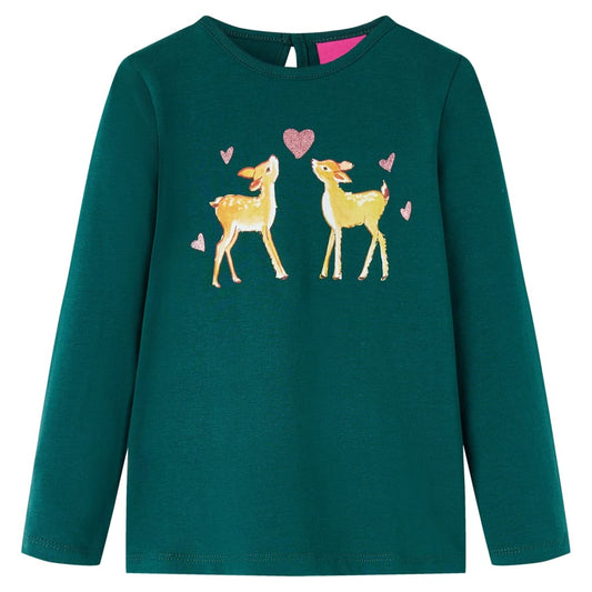 Kids' T-shirt with Long Sleeves Deers Print Dark Green 128