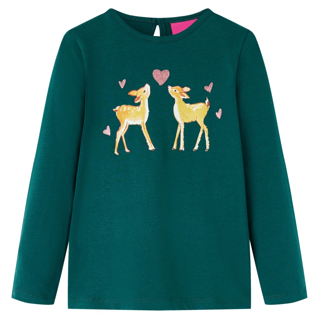 Kids' T-shirt with Long Sleeves Deers Print Dark Green 140
