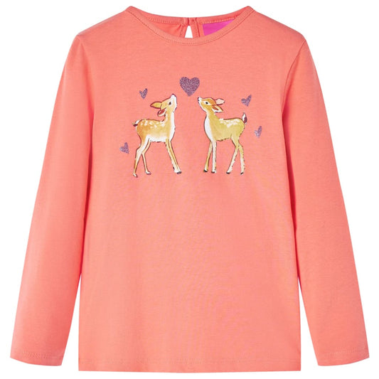 Kids' T-shirt with Long Sleeves Deers Print Coral 128