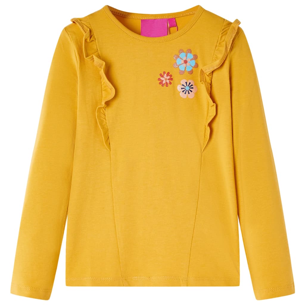 Kids' T-shirt with Long Sleeves Flowers Print Dark Ochre 92