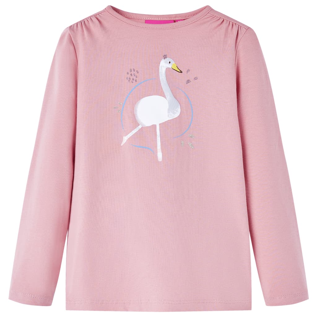 Kids' T-shirt with Long Sleeves Swan Print Light Pink 116