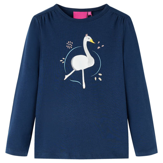 Kids' T-shirt with Long Sleeves Swan Print Navy Blue 104