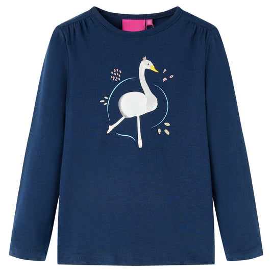 Kids' T-shirt with Long Sleeves Swan Print Navy Blue 140