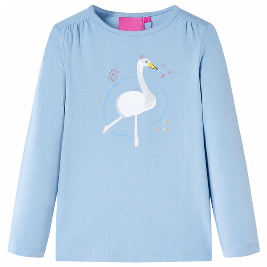 Kids' T-shirt with Long Sleeves Swan Print Light Blue 128