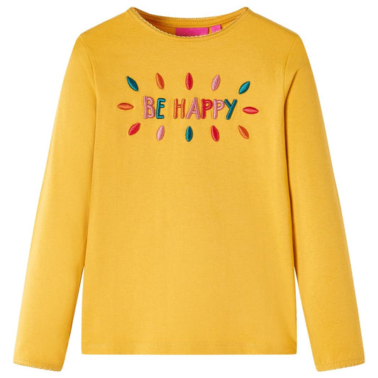 Kids' T-shirt with Long Sleeves Words 3D Design Dark Ochre 116