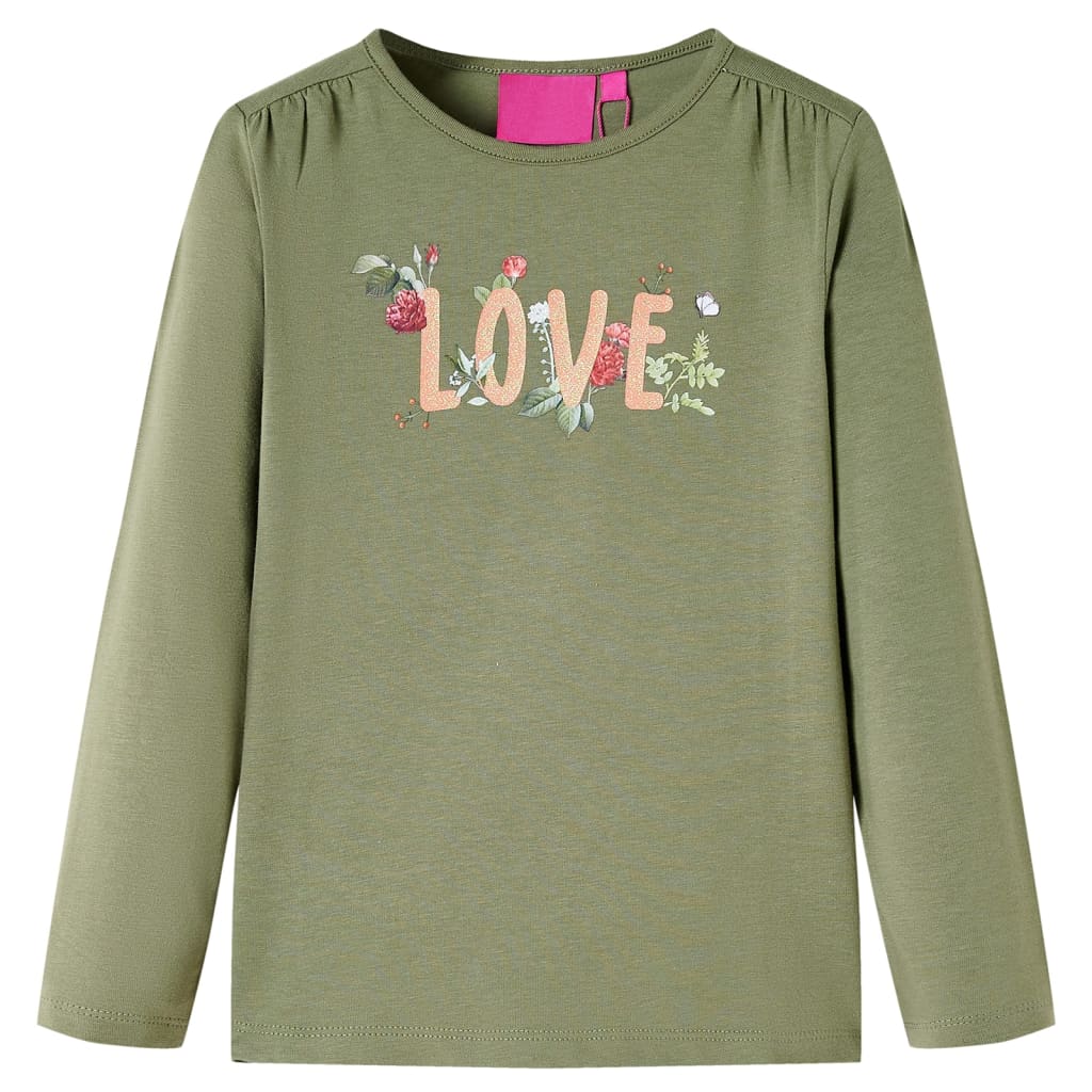 Kids' T-shirt with Long Sleeves Love Print Khaki 104