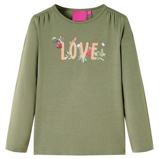 Kids' T-shirt with Long Sleeves Love Print Khaki 104