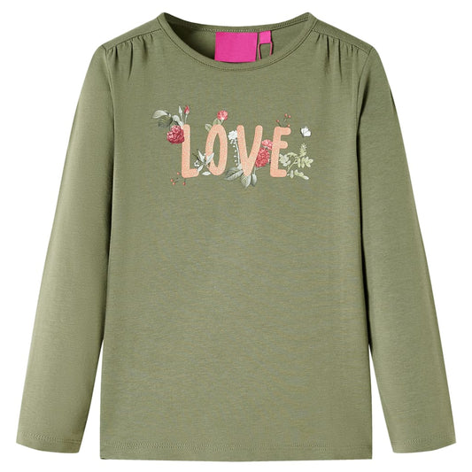 Kids' T-shirt with Long Sleeves Love Print Khaki 140