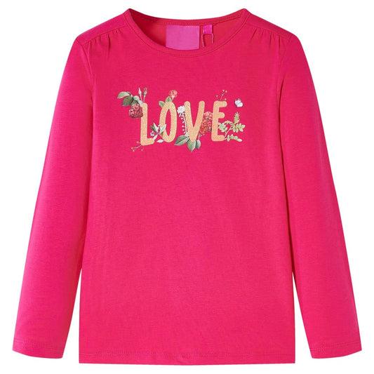 Kids' T-shirt with Long Sleeves Love Print Bright Pink 140