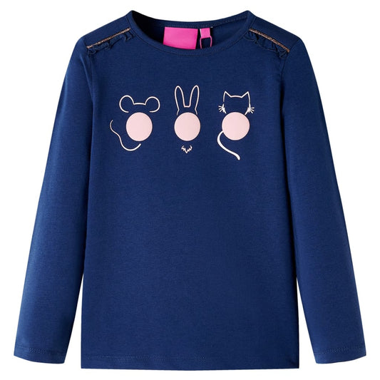 Kids' T-shirt with Long Sleeves Animals Print Navy 104