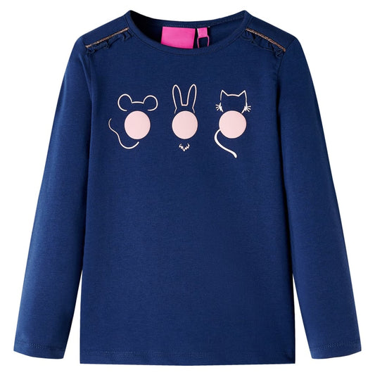 Kids' T-shirt with Long Sleeves Animals Print Navy 140