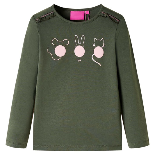 Kids' T-shirt with Long Sleeves Animals Print Khaki 116