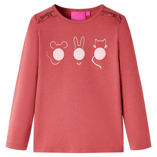 Kids' T-shirt with Long Sleeves Animals Print Burnt Pink 104