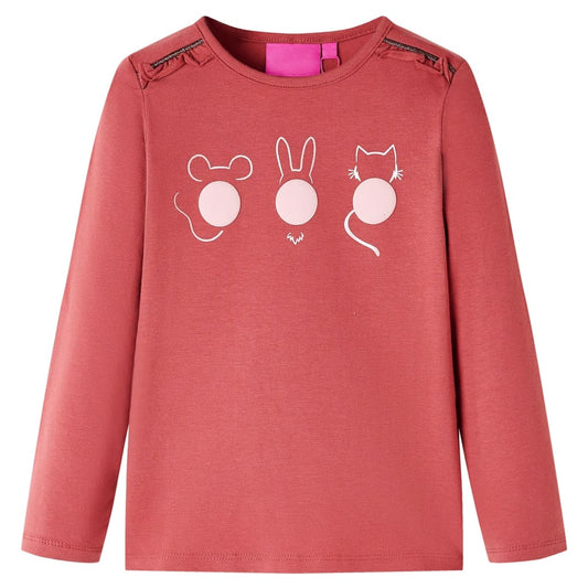 Kids' T-shirt with Long Sleeves Animals Print Burnt Pink 140