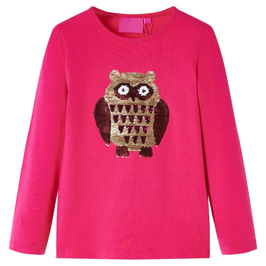 Kids' T-shirt with Long Sleeves Owl Print Bright Pink 116