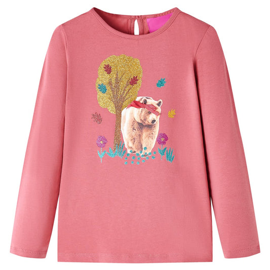 Kids' T-shirt with Long Sleeves Bear Print Old Pink 104