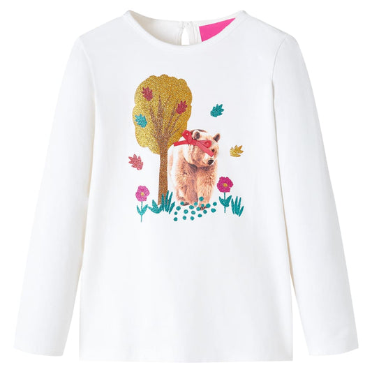 Kids' T-shirt with Long Sleeves Bear Print Ecru 116