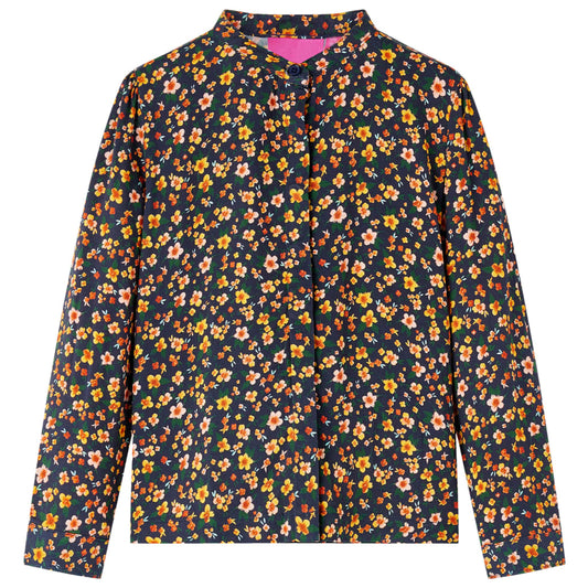 Kids' Shirt with Band Collar Floral Print Navy 104