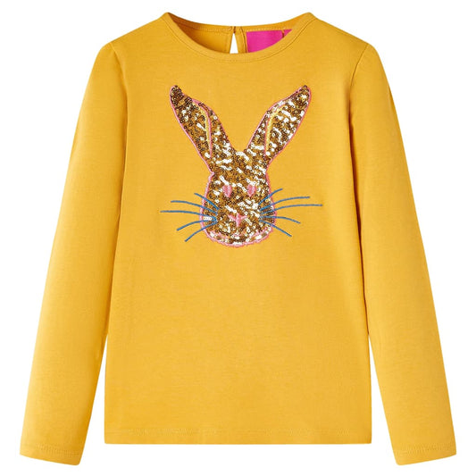 Kids' T-shirt with Long Sleeves Rabbit Print Ochre 92
