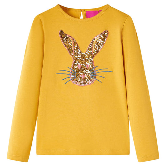 Kids' T-shirt with Long Sleeves Rabbit Print Ochre 116