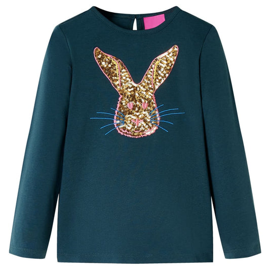 Kids' T-shirt with Long Sleeves Rabbit Print Dark Green 116