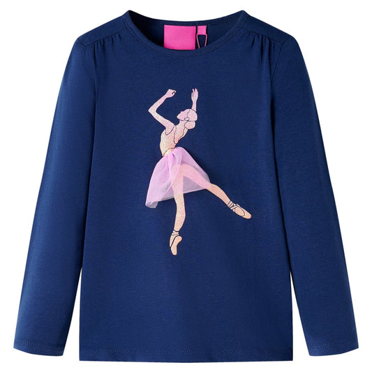 Kids' T-shirt with Long Sleeves Ballerina Girl Print Navy 104