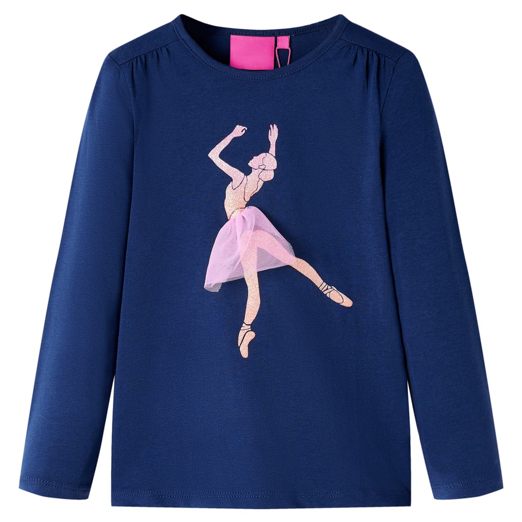 Kids' T-shirt with Long Sleeves Ballerina Girl Print Navy 128