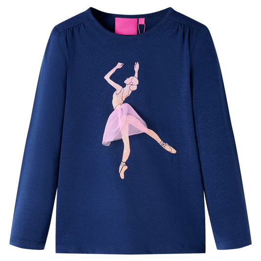 Kids' T-shirt with Long Sleeves Ballerina Girl Print Navy 128