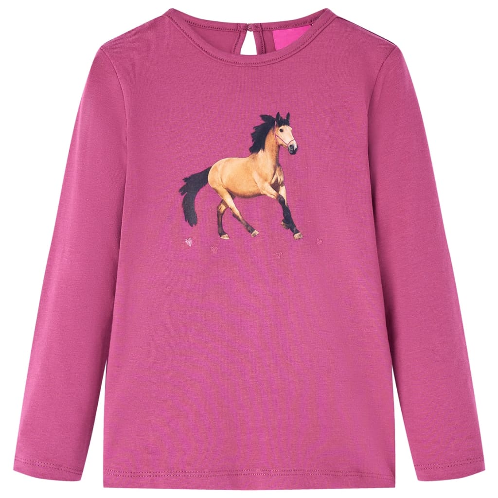Kids' T-shirt with Long Sleeves Horse Print Raspberry 104