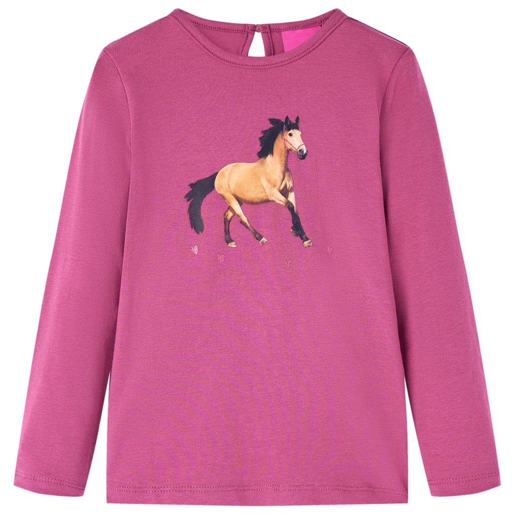 Kids' T-shirt with Long Sleeves Horse Print Raspberry 128