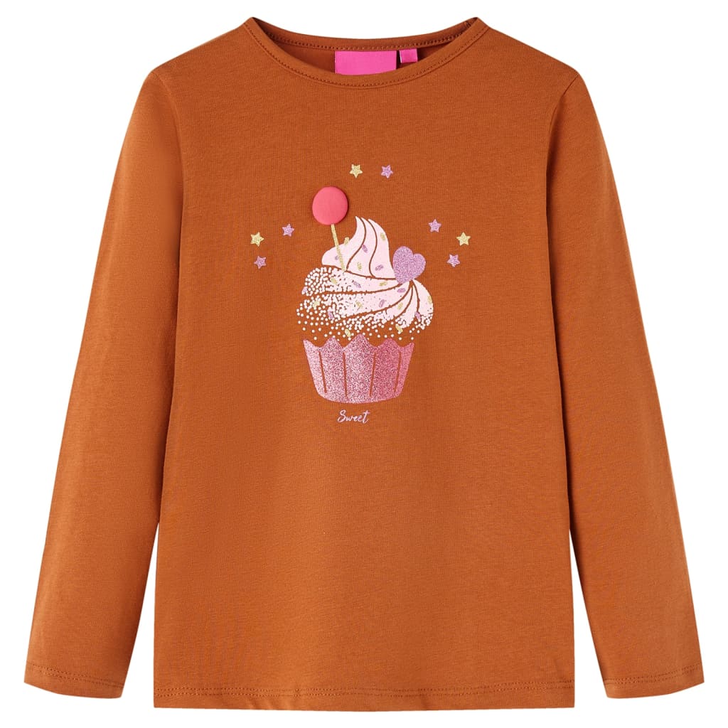 Kids' T-shirt with Long Sleeves Ice Cream Print Cognac 92