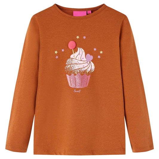 Kids' T-shirt with Long Sleeves Ice Cream Print Cognac 92