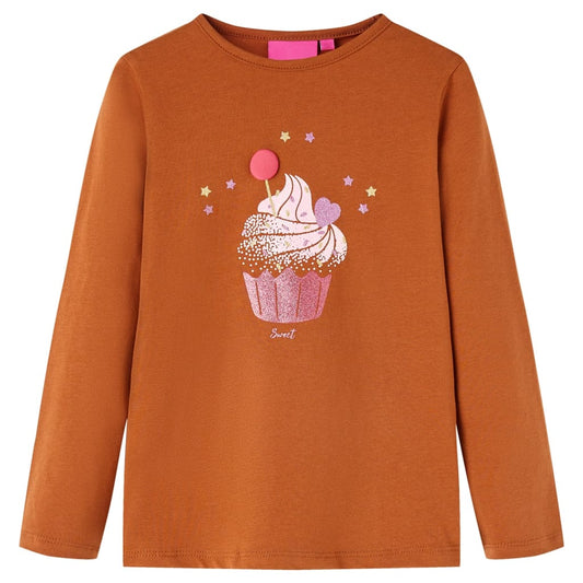 Kids' T-shirt with Long Sleeves Ice Cream Print Cognac 104