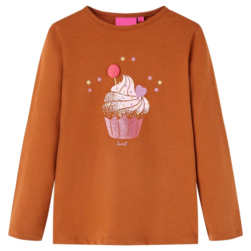 Kids' T-shirt with Long Sleeves Ice Cream Print Cognac 128