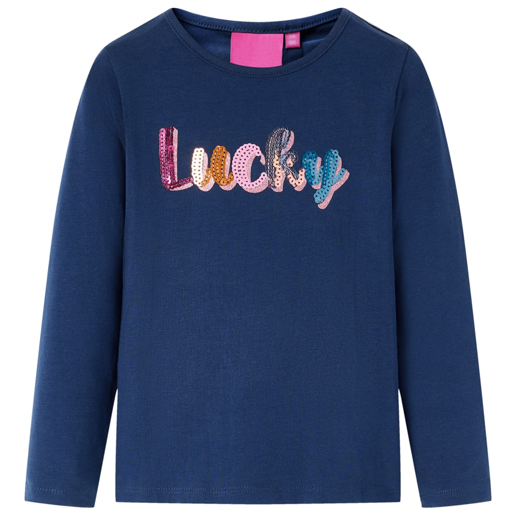 Kids' T-shirt with Long Sleeves Sequin Word Design Navy Blue 128