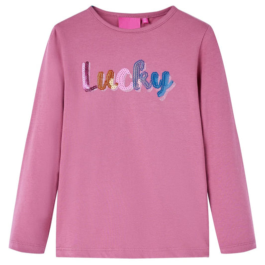 Kids' T-shirt with Long Sleeves Sequin Word Design Raspberry 116