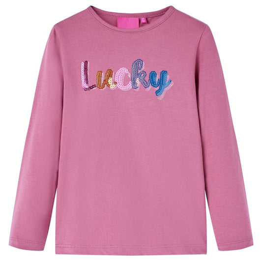 Kids' T-shirt with Long Sleeves Sequin Word Design Raspberry 140