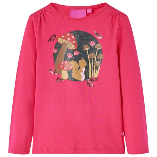 Kids' T-shirt with Long Sleeves Squirrel Print Bright Pink 140