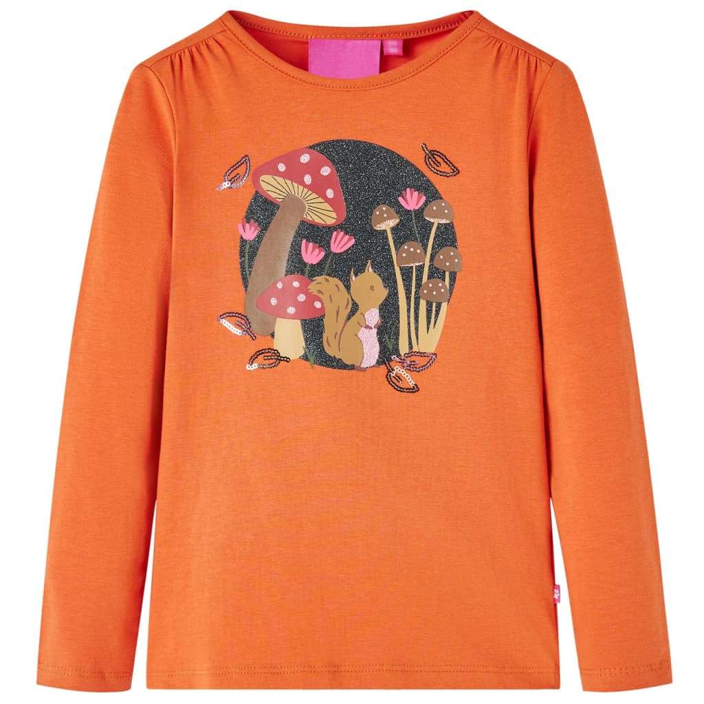 Kids' T-shirt with Long Sleeves Squirrel Print Burnt Orange 104