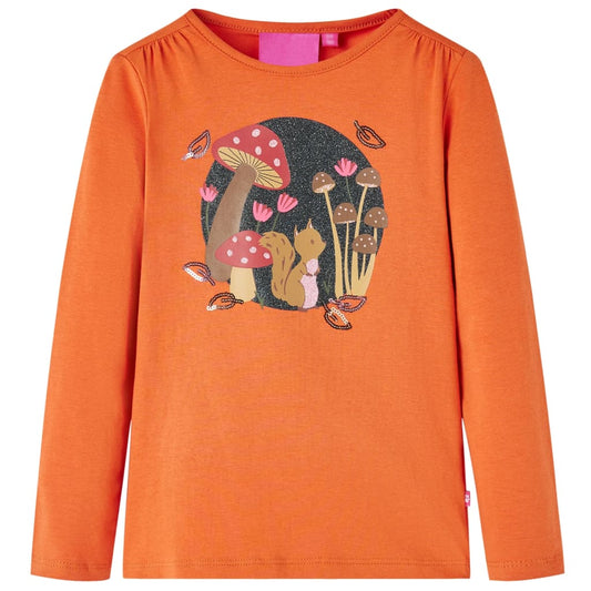 Kids' T-shirt with Long Sleeves Squirrel Print Burnt Orange 104