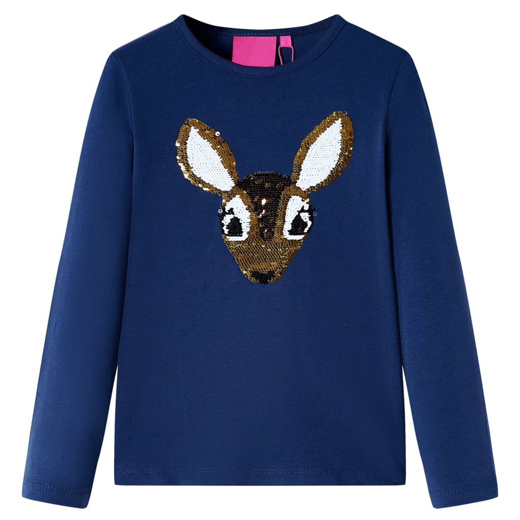 Kids' T-shirt with Long Sleeves Sequined Deer Navy 92