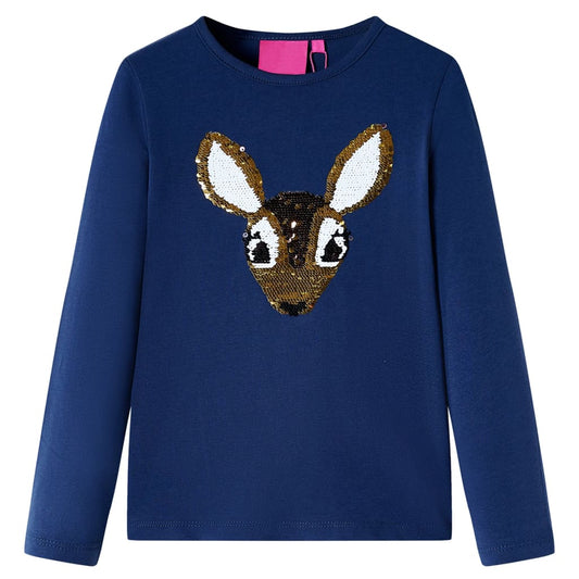 Kids' T-shirt with Long Sleeves Sequined Deer Navy 92