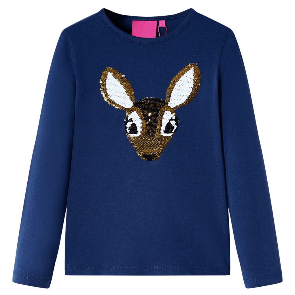 Kids' T-shirt with Long Sleeves Sequined Deer Navy 140