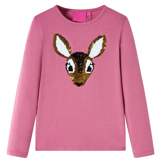Kids' T-shirt with Long Sleeves Sequined Deer Raspberry 116